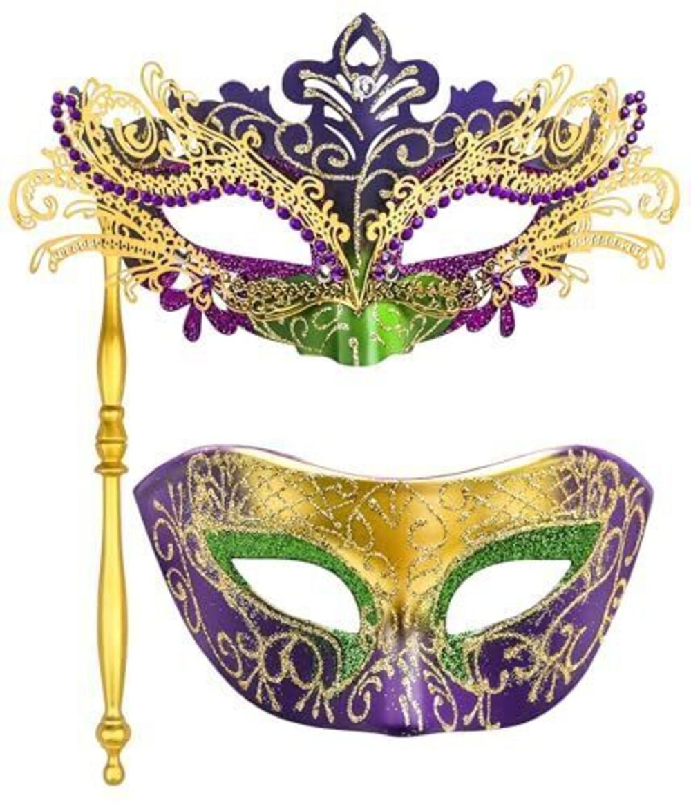 5389 Couple Masquerade Masks with Stick Metal Venetian Mask on a Stick